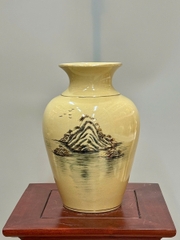 Bình Thiên Hương Cao 28cm Chim Hoa Lựu Gốm Chu Đậu Vẽ Vàng