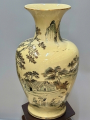 Bình Đại Phúc Cảnh Làng Quê Cao 66cm Gốm Chu Đậu Vẽ Vàng