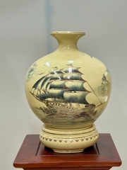 Bình Hút Lộc Thuận Buồm Xuôi Gió Cao 36cm Gốm Chu Đậu Vẽ Vàng