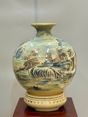 Bình Tài Lộc Sơn Thuỷ Hữu Tình 3D Cao 42cm Gốm Vẽ Vàng