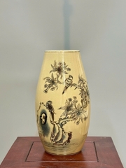 Bình Hoa Thiên Kim Cao 28cm Chim Hoa  Gốm Chu Đậu Vẽ Vàng