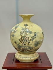 Bình Hút Lộc Chép Sen Chữ Lộc Cao 29cm Gốm Chu Đậu Vẽ Vàng