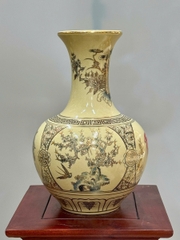 Bình Phú Quý Tứ Cảnh Chữ Phúc Cao 35cm Gốm Chu Đậu Vẽ Vàng