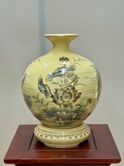 Bình Hút Lộc Chép Sen Chữ Lộc Cao 29cm Gốm Chu Đậu Vẽ Vàng