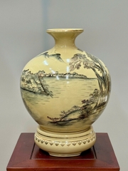 Bình Hút Lộc Hoạ Tiết Làng Quê Cao 36cm Gốm Chu Đậu Vẽ Vàng