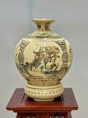 Bình Hút Lộc Tứ Cảnh Hà Nội Cao 36cm Gốm Chu Đậu Vẽ Vàng