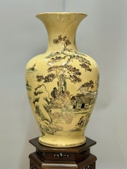 Bình Đại Phúc Cảnh Làng Quê Cao 66cm Gốm Chu Đậu Vẽ Vàng