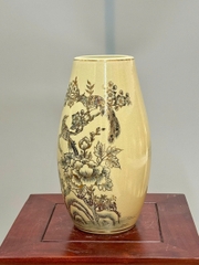 Bình Thiên Kim Chim Đào H28 Gốm Chu Đậu Vẽ Vàng