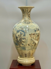 Bảo Bình Cá Chép Hoa Sen Cao 65cm Xanh Coban 3D Vẽ Vàng