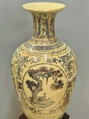 Bảo Bình Hoạ Tiết Tứ Cảnh Cao 80cm Xanh Coban Vẽ Vàng