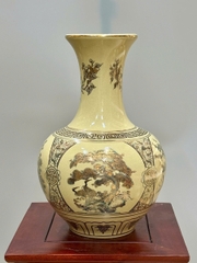 Bình Phú Quý Tứ Cảnh Chữ Phúc Cao 35cm Gốm Chu Đậu Vẽ Vàng