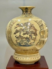 Bình Tài Lộc Tứ Cảnh Bốn Mùa Xanh Coban Cao 42cm Gốm Chu Đậu Vẽ Vàng