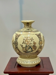 Bình Hút Lộc Tứ Cảnh Chữ Bình An Cao 29cm Gốm Chu Đậu Vẽ Vàng