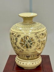 Bình Vạn Phúc Hoạ Tiết Hoa Phù Dung Cao 34cm Gốm Vẽ Vàng