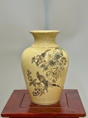 Bình Thiên Hương Cao 28cm Chim Hoa Lựu Gốm Chu Đậu Vẽ Vàng