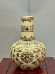 Bình Hoa Lam Cao 24cm Gốm Chu Đậu Vẽ Vàng