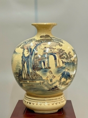 Bình Hút Lộc Đồng Quê Cao 42cm Gốm Chu Đậu Vẽ Vàng