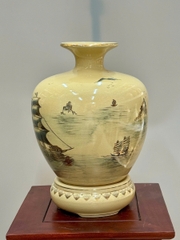 Bình Vạn Phúc Hoạ Tiết Thuận Buồm Cao 34cm Gốm Chu Đậu Vẽ Vàng