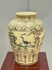 Bình Thiên Nga Cao 33cm Gốm Chu Đậu Vẽ Vàng