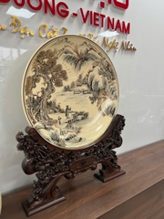 Đĩa Cảnh Sơn Thuỷ Hữu Tình H60 vẽ vàng