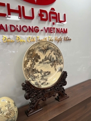 Đĩa Cảnh Sơn Thuỷ Hữu Tình H60 vẽ vàng