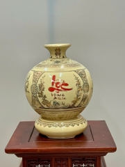 Bình Hút Lộc Tứ Cảnh Chữ Lộc Cao 27cm Gốm Chu Đậu Vẽ Vàng