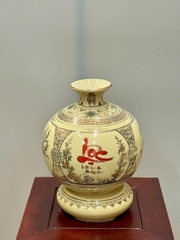 Bình Hút Lộc Tứ Cảnh Chữ Lộc Cao 27cm Gốm Chu Đậu Vẽ Vàng