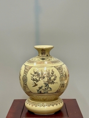 Bình Hút Lộc Tứ Cảnh Chữ Lộc Cao 27cm Gốm Chu Đậu Vẽ Vàng