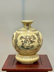 Bình Hút Lộc Tứ Cảnh Hà Nội Cao 27cm Gốm Chu Đậu Vẽ Vàng