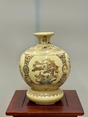 Bình Hút Lộc Tứ Cảnh Bốn Mùa Cao 27cm Gốm Chu Đậu Vẽ Vàng