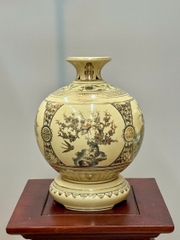 Bình Hút Lộc Tứ Cảnh Bốn Mùa Cao 29cm Gốm Chu Đậu Vẽ Vàng