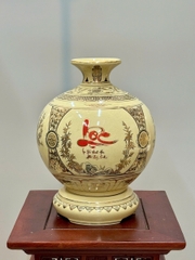 Bình Hút Lộc Tứ Cảnh Chữ Lộc Cao 29cm Gốm Chu Đậu Vẽ Vàng
