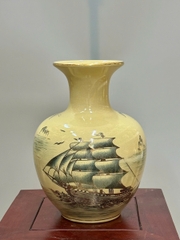 Bình Bảo Châu Thuận Buồm Cao 28cm Gốm Chu Đậu Vẽ Vàng