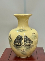 Bình Bảo Châu Thuận Buồm Cao 28cm Gốm Chu Đậu Vẽ Vàng