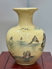 Bình Bảo Châu Thuận Buồm Cao 28cm Gốm Chu Đậu Vẽ Vàng