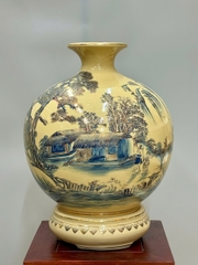 Bình Hút Tài Lộc Sơn Thuỷ Hữu Tình Cao 42cm Gốm Chu Đậu Vẽ Vàng