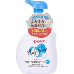 Sữa tắm gội cho bé Pigeon Baby Soap tạo bọt 500ml -  không mùi (màu xanh)