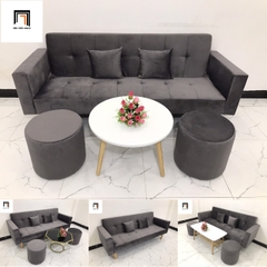 H2 Bộ ghế sofa giường nằm hiện đại GBL2 xám đậm vải nhung 2m