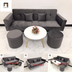 H2 Bộ ghế sofa giường nằm hiện đại SFGTV xám đậm vải nhung 2m