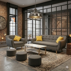 I3 Bộ ghế sofa gia đình nhỏ KL7 BGN màu xám đen vải bố