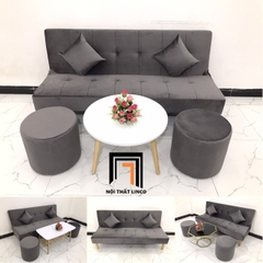 H1 Bộ ghế sofa giường nhỏ gọn SFG 1m72 xám đậm vải nhung đẹp
