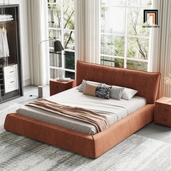 Giường ngủ bọc da giả GN57 Elsie 1m6 x 2m màu cam đậm