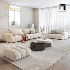 A1 Bộ ghế sofa nệm chia múi đẹp KT72 Muranso vải nhung trắng kem