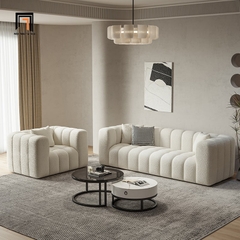E1 Bộ ghế sofa vải lông cừu màu trắng KT70 Kaisei trang trí xinh xắn