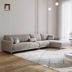 C5 Bộ sofa góc L vải nhung xám GT207 Forli 2m3 x 1m6 nệm ngồi chia ô