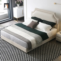 Giường ngủ tân cổ điển GN73 Emmett da giả trắng kem