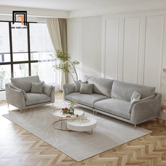K1 Bộ ghế sofa phòng khách vải nỉ KT89 Riverton vải nỉ xám trắng