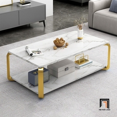 O1 Bàn sofa mặt đá trắng 2 tầng BSF25 Basel 1m khung chân vàng
