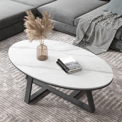 C2 Bàn sofa mặt đá trắng oval nhỏ gọn BSF10 Mebas dài 80cm giá rẻ