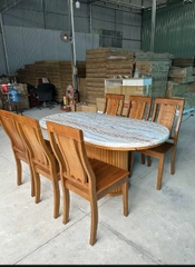Set bàn ghế ăn GF3-BAD6-G303-B352 hình oval 1m6 mặt đá